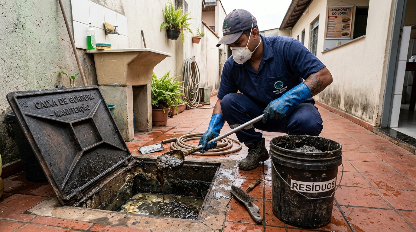 Remoção de resíduos da caixa de gordura em Canoas‑RS